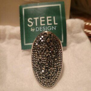 Steel By Design Marcasite/Pave & Stainless Steel Statement Ring - Size 7